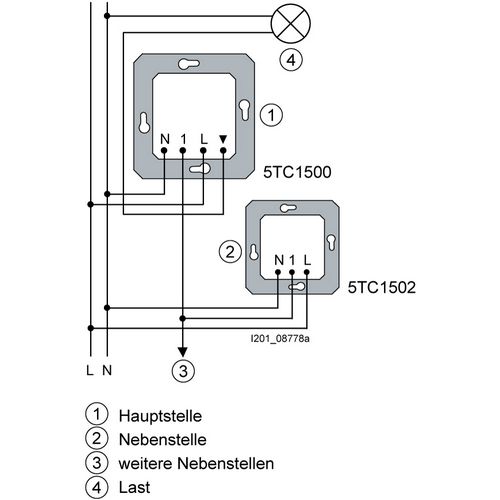 Схема подключения датчика движения Siemens для всех видов нагрузки c дополнительным датчиком движения(для увеличения зоны действия)