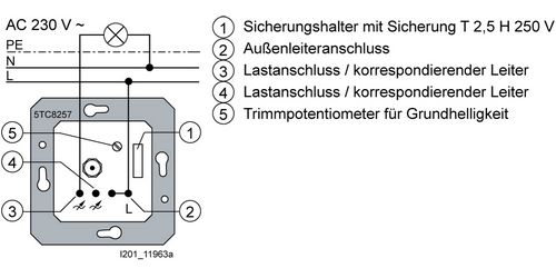 Основная схема подключения диммера Siemens 5TC8257