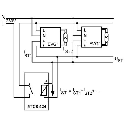 Рисунок C. Схема работы потенциометра Siemens 5TC8424 с двумя ЭПРА:
