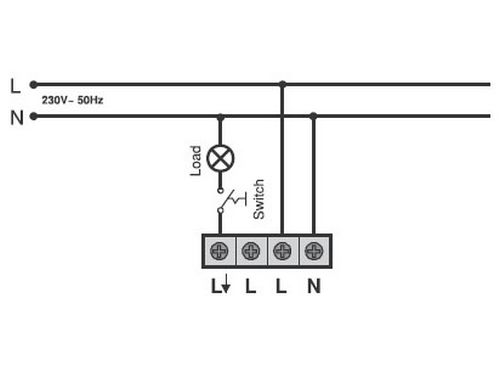 Схема подключения потолочного датчика движения Сименс 5TC7200 / 5TC7220-0 в паре в выключателем. Здесь становится возможным выключение светильника (нагрузки) не зависимо от реакции датчика движения и возврат датчика в штатную работу.