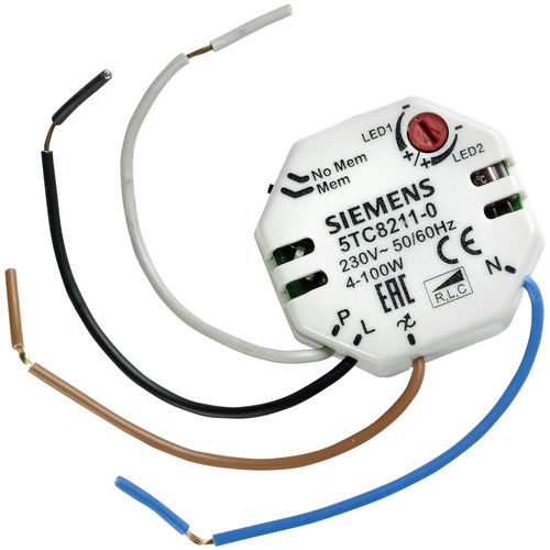 Фото cветорегулятора (диммера) для кнопочных выключателей, для LED ламп 230В - 4-100 Вт. и для LED ламп 12В - 50 Вт с электронными трансформаторами SIEMENS DELTA 5TC82110 5TC8211-0 