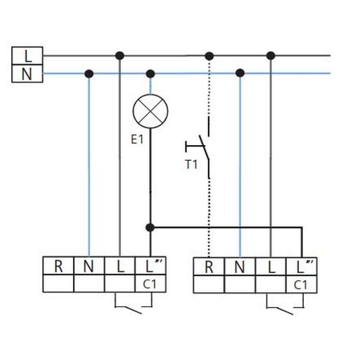 Параллельное соединение с другими 5TC1700 (макс. 8 параллельно)  T1 = NO кнопка, ручное переключение
