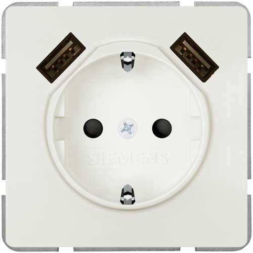 Фото электрической розетки c 2 USB Siemens Delta Style белого цвета артикул 5UB18700TW01